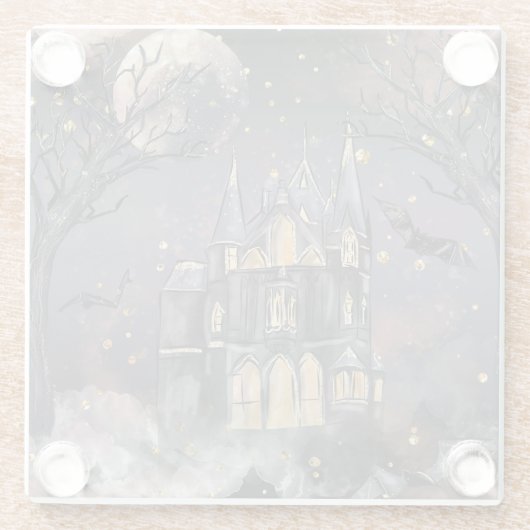 家幽霊のよく出る屋 |不気味満月の木とこうもり ガラスコースター (裏面)