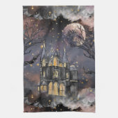 家幽霊のよく出る屋 |不気味満月の木とこうもり キッチンタオル (縦)