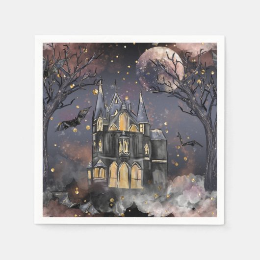 家幽霊のよく出る屋 |不気味満月の木とこうもり スタンダードカクテルナプキン (正面)