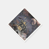 家幽霊のよく出る屋 |不気味満月の木とこうもり スタンダードカクテルナプキン (角)