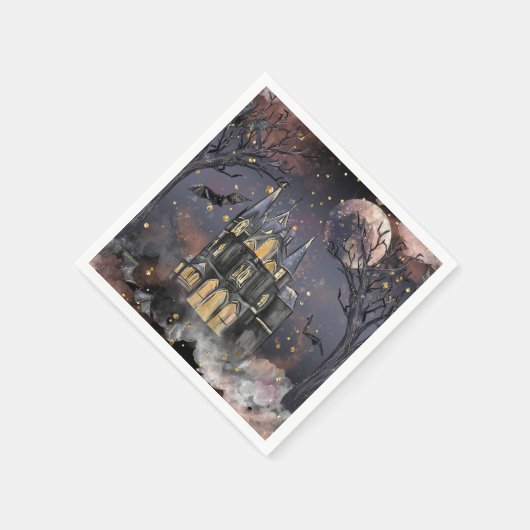家幽霊のよく出る屋 |不気味満月の木とこうもり スタンダードカクテルナプキン (角)