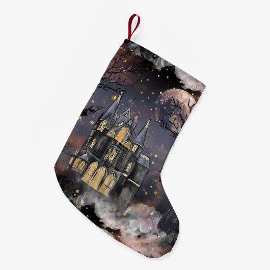 家幽霊のよく出る屋 |不気味満月の木とこうもり スモールクリスマスストッキング (正面 (吊り時))