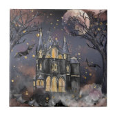 家幽霊のよく出る屋 |不気味満月の木とこうもり タイル (正面)