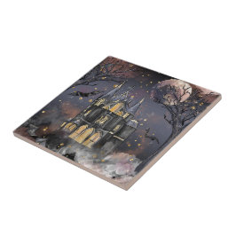 家幽霊のよく出る屋 |不気味満月の木とこうもり タイル