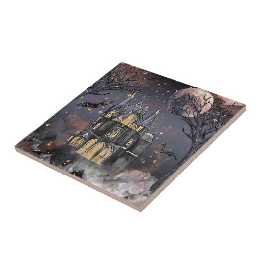 家幽霊のよく出る屋 |不気味満月の木とこうもり タイル (側面)