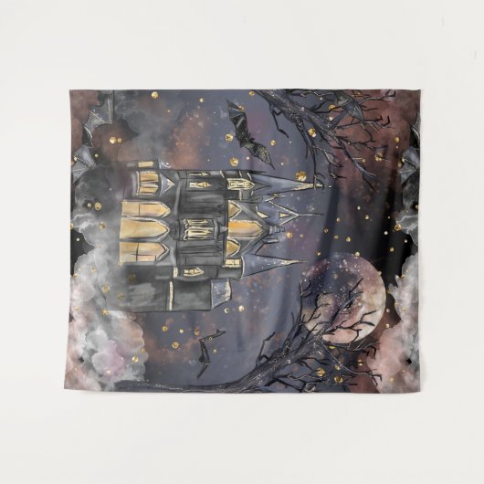 家幽霊のよく出る屋 |不気味満月の木とこうもり タペストリー (正面(横))