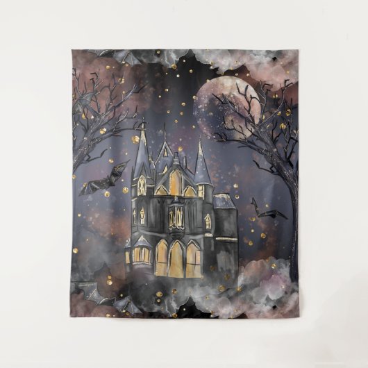 家幽霊のよく出る屋 |不気味満月の木とこうもり タペストリー (正面)