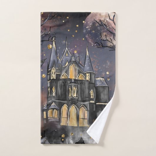 家幽霊のよく出る屋 |不気味満月の木とこうもり バスタオルセット (ハンドタオル)