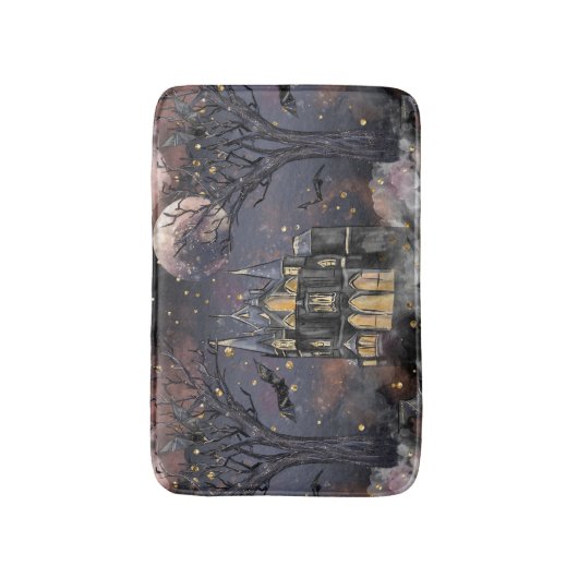 家幽霊のよく出る屋 |不気味満月の木とこうもり バスマット (正面縦)