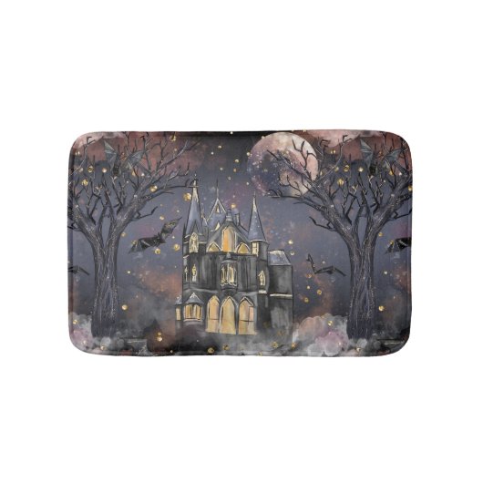 家幽霊のよく出る屋 |不気味満月の木とこうもり バスマット (正面)