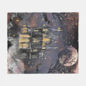 家幽霊のよく出る屋 |不気味満月の木とこうもり フリースブランケット (正面(横))