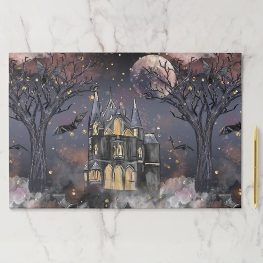 家幽霊のよく出る屋 |不気味満月の木とこうもり ペーパーパッド (インサイチュ)