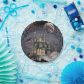 家幽霊のよく出る屋 |不気味満月の木とこうもり ペーパープレート (パーティー)