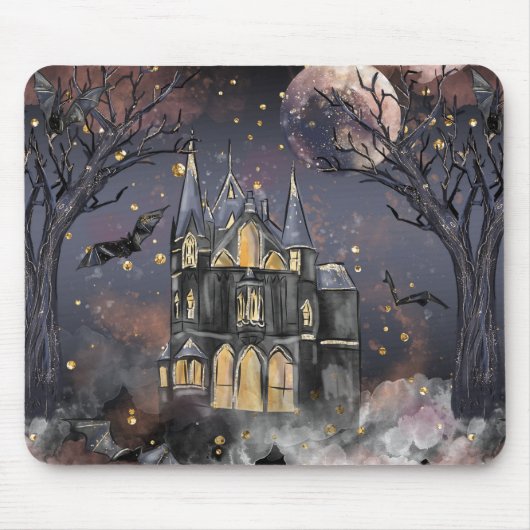 家幽霊のよく出る屋 |不気味満月の木とこうもり マウスパッド (正面)