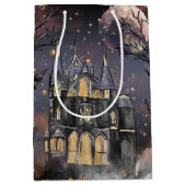 家幽霊のよく出る屋 |不気味満月の木とこうもり ミディアムペーパーバッグ (正面)