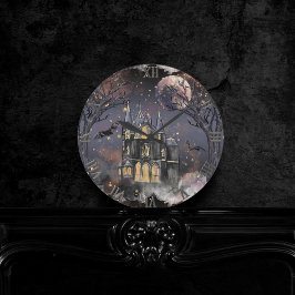 家幽霊のよく出る屋 |不気味満月の木とこうもり ラウンド壁時計