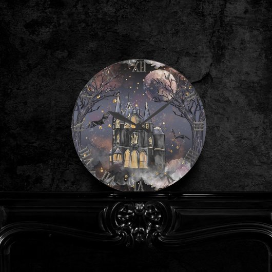 家幽霊のよく出る屋 |不気味満月の木とこうもり ラウンド壁時計