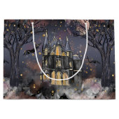 家幽霊のよく出る屋 |不気味満月の木とこうもり ラージペーパーバッグ (正面)