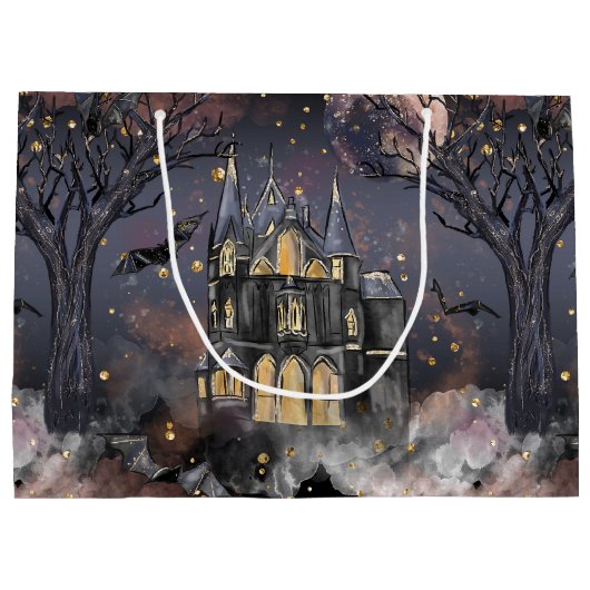 家幽霊のよく出る屋 |不気味満月の木とこうもり ラージペーパーバッグ (裏面)