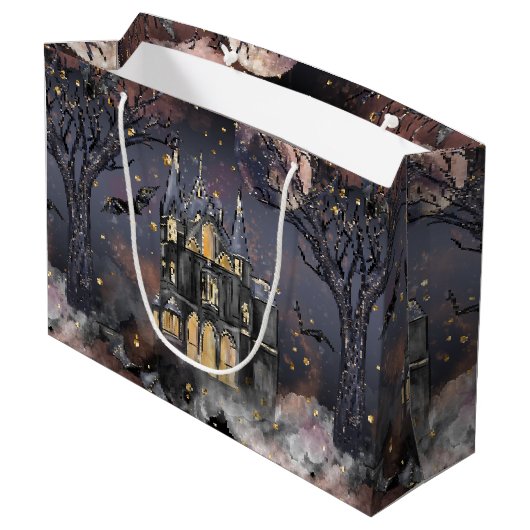 家幽霊のよく出る屋 |不気味満月の木とこうもり ラージペーパーバッグ (裏面アングル)