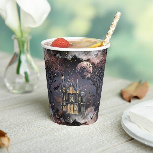家幽霊のよく出る屋 |不気味満月の木とこうもり 紙コップ (インサイチュ)