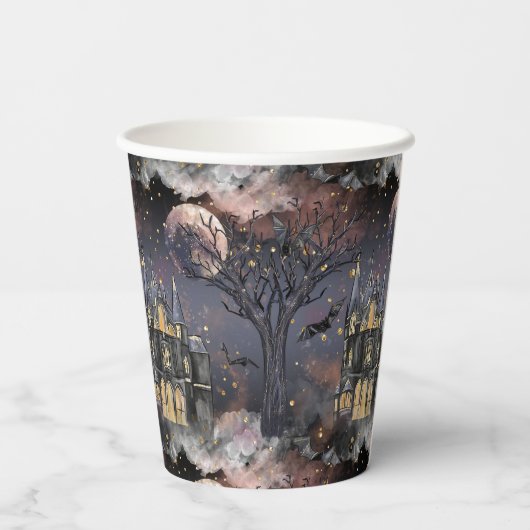 家幽霊のよく出る屋 |不気味満月の木とこうもり 紙コップ (裏面)