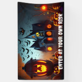 家幽霊のよく出る、ジャック・オ・ランタンとこうもり 横断幕 (縦)