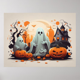 家幽霊のよく出る、幽霊、カボチャのハロウィーン ポスター