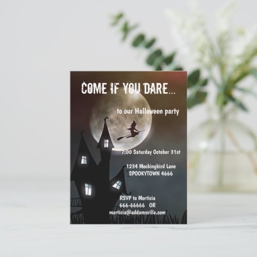 家幽霊のよく出る、魔女と満月ハロウィーン ポストカード (スタンド正面)