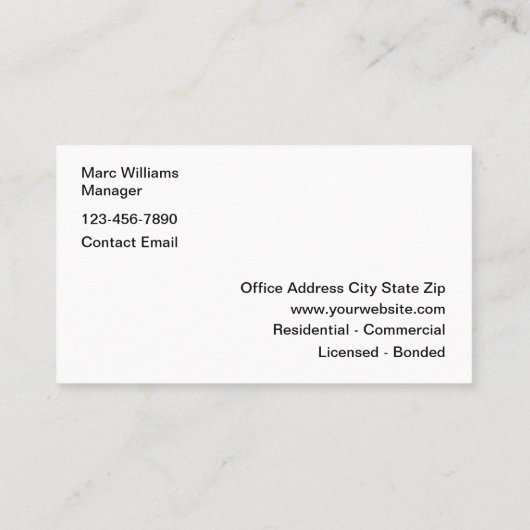 家庭およびオフィスの清掃用名刺 名刺 (裏面)