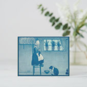 家庭で編んでいるヴィンテージのオランダの子供 ポストカード (スタンド正面)