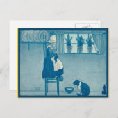 家庭で編んでいるヴィンテージのオランダの子供 ポストカード (正面/裏面)