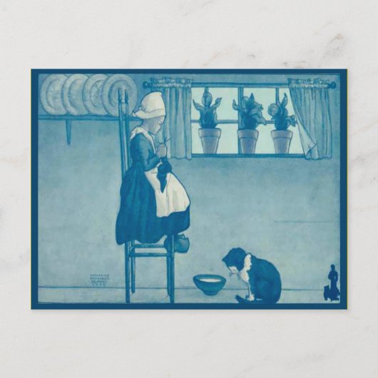 家庭で編んでいるヴィンテージのオランダの子供 ポストカード (正面)