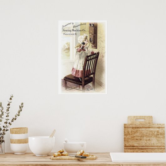 家庭の裁縫機械女の子の電話 ポスター (キッチン)