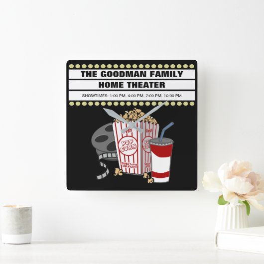 家庭内パーソナライズされた映画館カスタム スクエア壁時計 (ホーム)