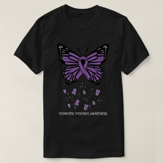家庭内暴力パープルバタフライリボン認識 Tシャツ (デザイン正面)