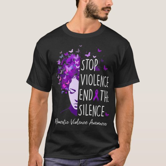 家庭内暴力認識度ストップ暴力終止軟性 Tシャツ (正面)