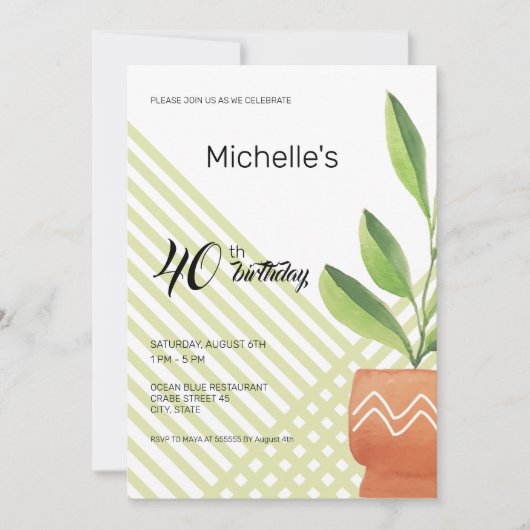 家庭植物のセラミックポット水色 招待状 (正面)