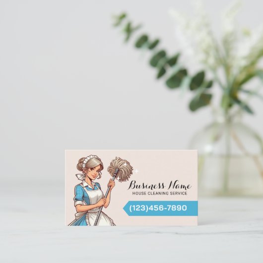 家庭清掃漫画かわいらし女性メイドサービス 名刺 (スタンド正面)