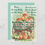 家庭用子供用シャワー招待状と農用ワゴン 招待状 (正面/裏面)