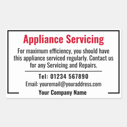 家庭用機器の修理サービス 長方形シール (正面)