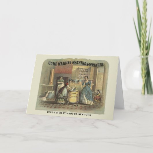 家庭用洗濯機と絞り器のヴィンテージ広告。 カード (正面)