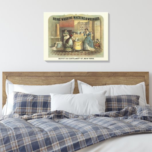 家庭用洗濯機と絞り器のヴィンテージ広告。 キャンバスプリント (インサイチュ (寝室))
