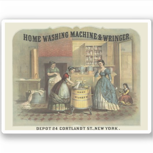 家庭用洗濯機と絞り器のヴィンテージ広告。 シール (正面)