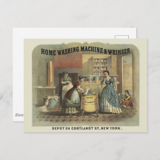 家庭用洗濯機と絞り器のヴィンテージ広告。 ポストカード (正面/裏面)