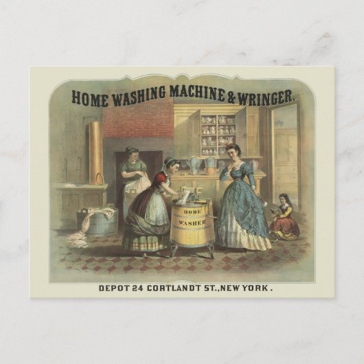 家庭用洗濯機と絞り器のヴィンテージ広告。 ポストカード (正面)