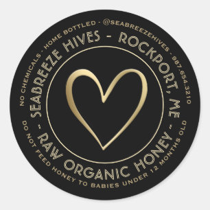 家庭用瓶詰オーガニックめ蜂蜜ラベルと金ゴールドハート ラウンドシール