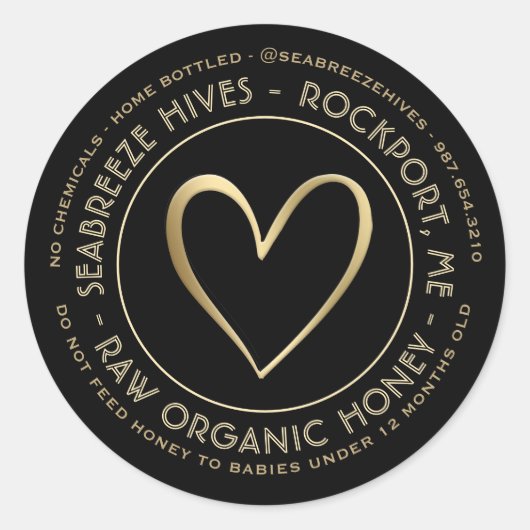 家庭用瓶詰オーガニックめ蜂蜜ラベルと金ゴールドハート ラウンドシール (正面)
