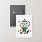 家庭的な居心地の良いティーポットデザイン 缶バッジ (正面/裏面)