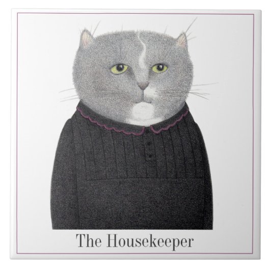 家政婦CAT 6"スクエアセラミックタイル+文字 タイル (正面)